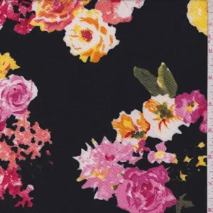 1 1/2 YD PC-Black/Pink Multi Floral Textured Liverpool Knit Fabric