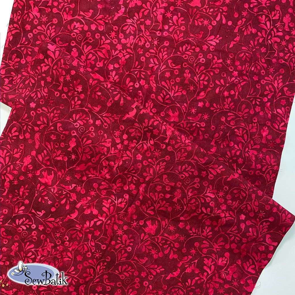 112" Wide Batik - Flock Together - Bright Cranberry [ 1 1/8 YARD CUT ONLY ]