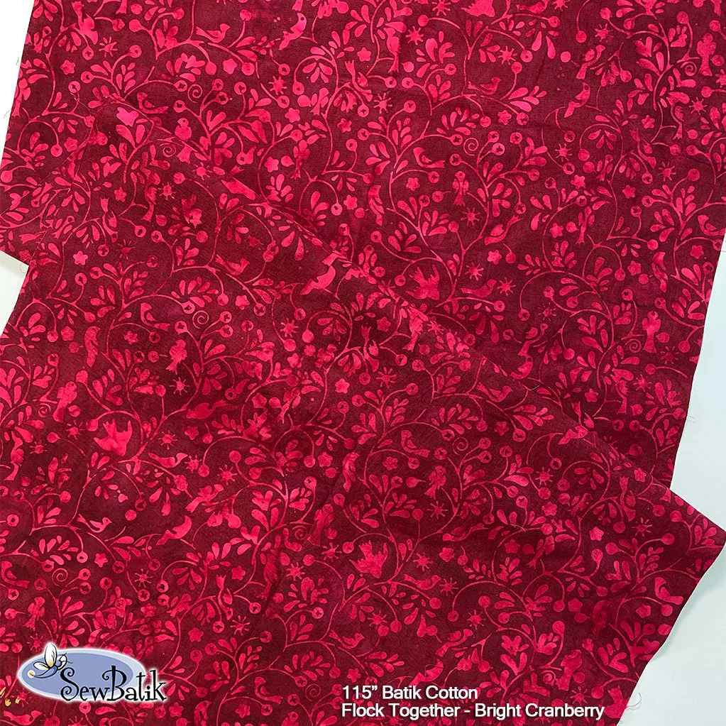 112" Wide Batik - Flock Together - Bright Cranberry [ 1 1/8 YARD CUT ONLY ]