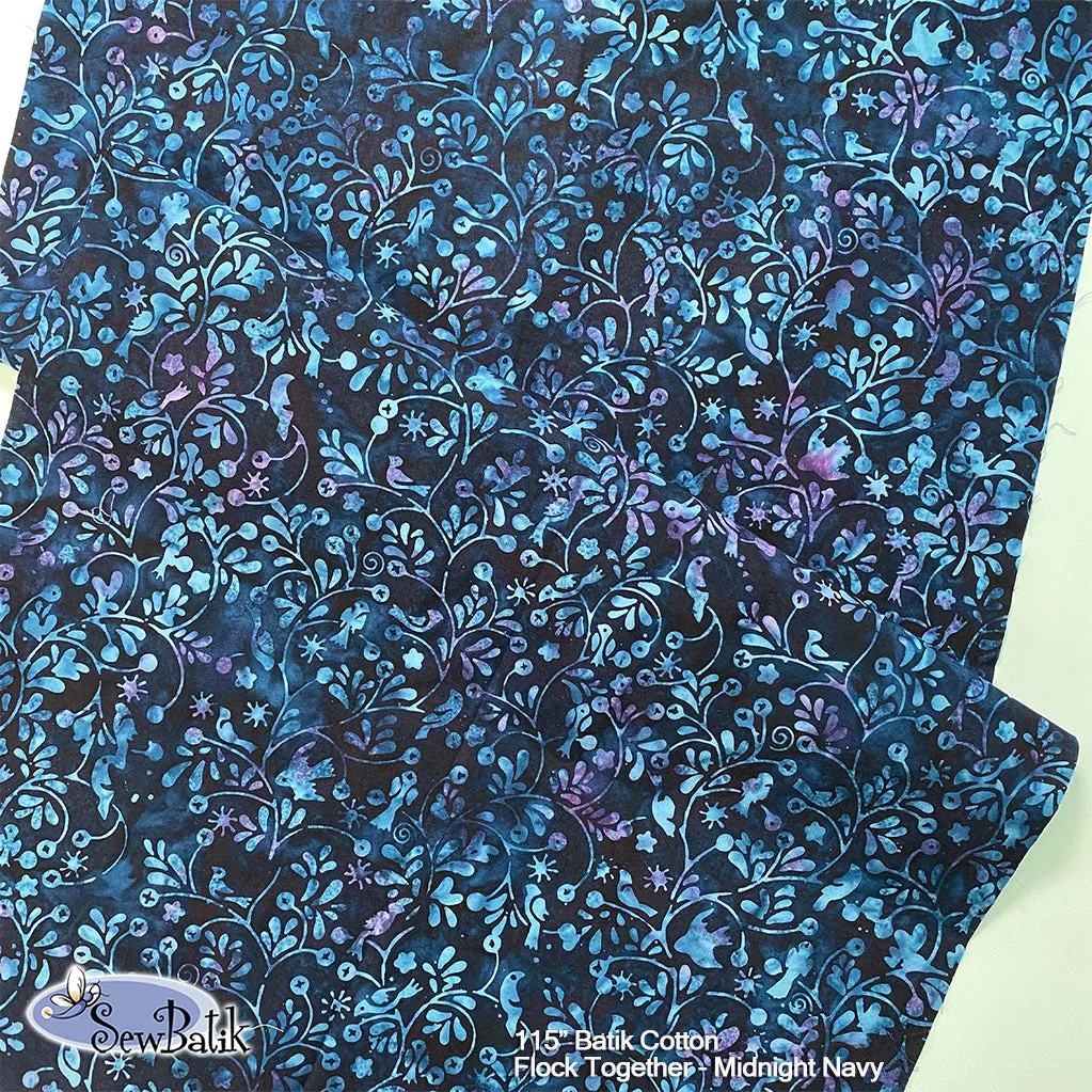 112" Wide Batik - Flock Together - Midnight Navy