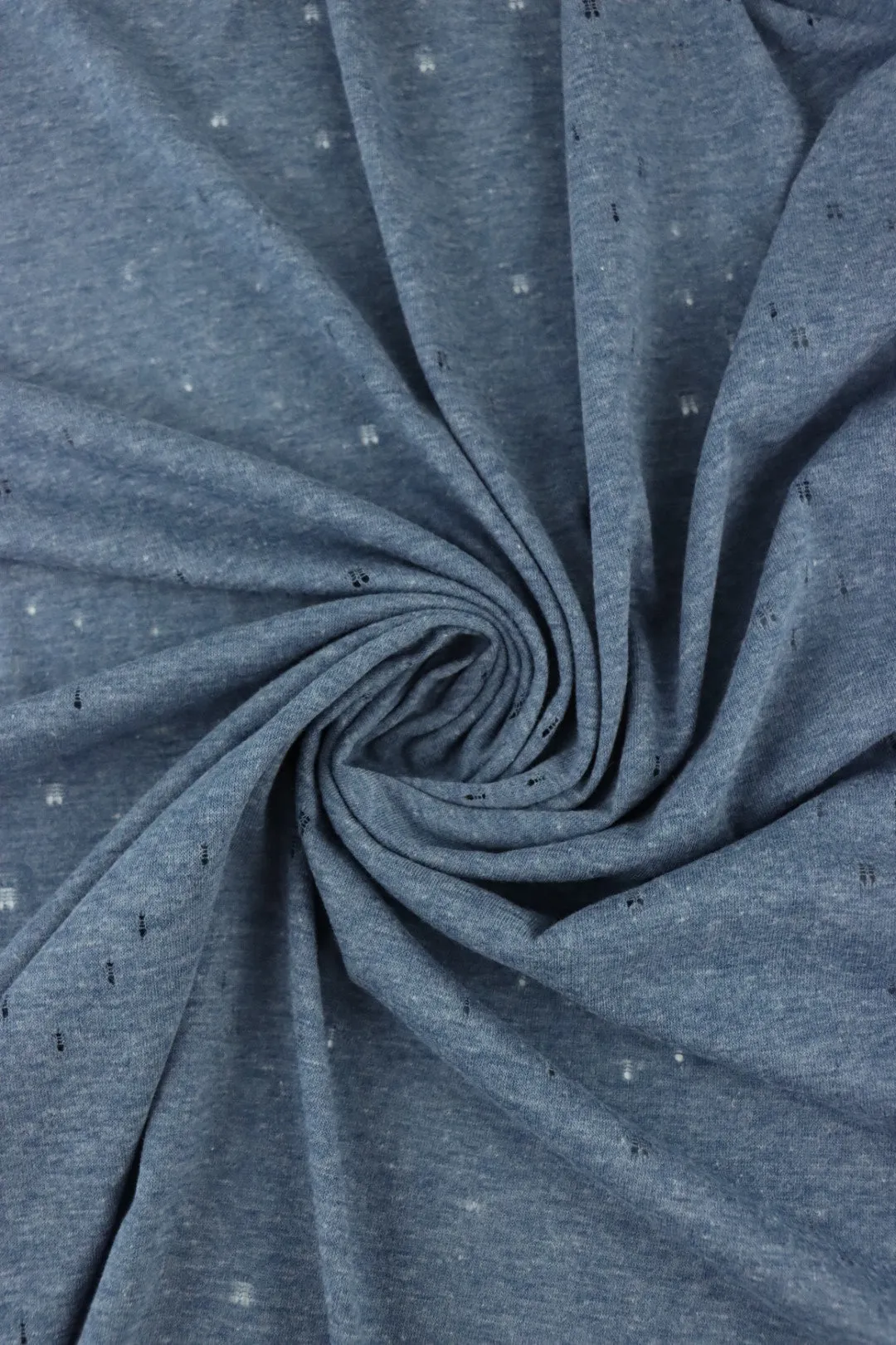 1YD PRECUT; Denim Distressed Eyelet Poly/Cotton Jersey