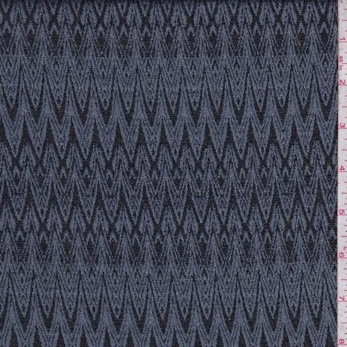 2 YD PC-Pewter Blue/Black Art Deco Jacquard Double Knit Fabric