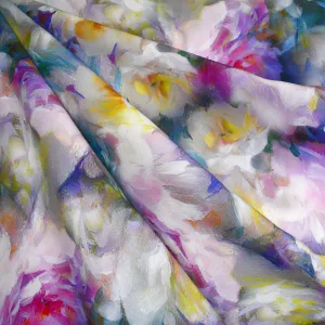 Abstract Brushstroke Floral Digital Print Rayon Lavender/Multi