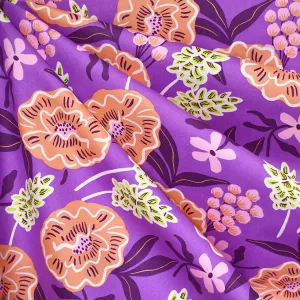 Abstract Cut Flowers Cotton Poplin Purple/Coral