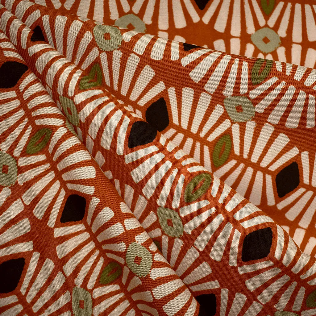 Abstract Geometric Rayon Challis Rust/Natural