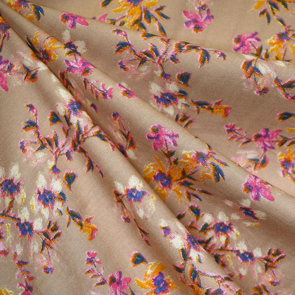 Abstract Vine Floral Rayon Challis Camel/Multi