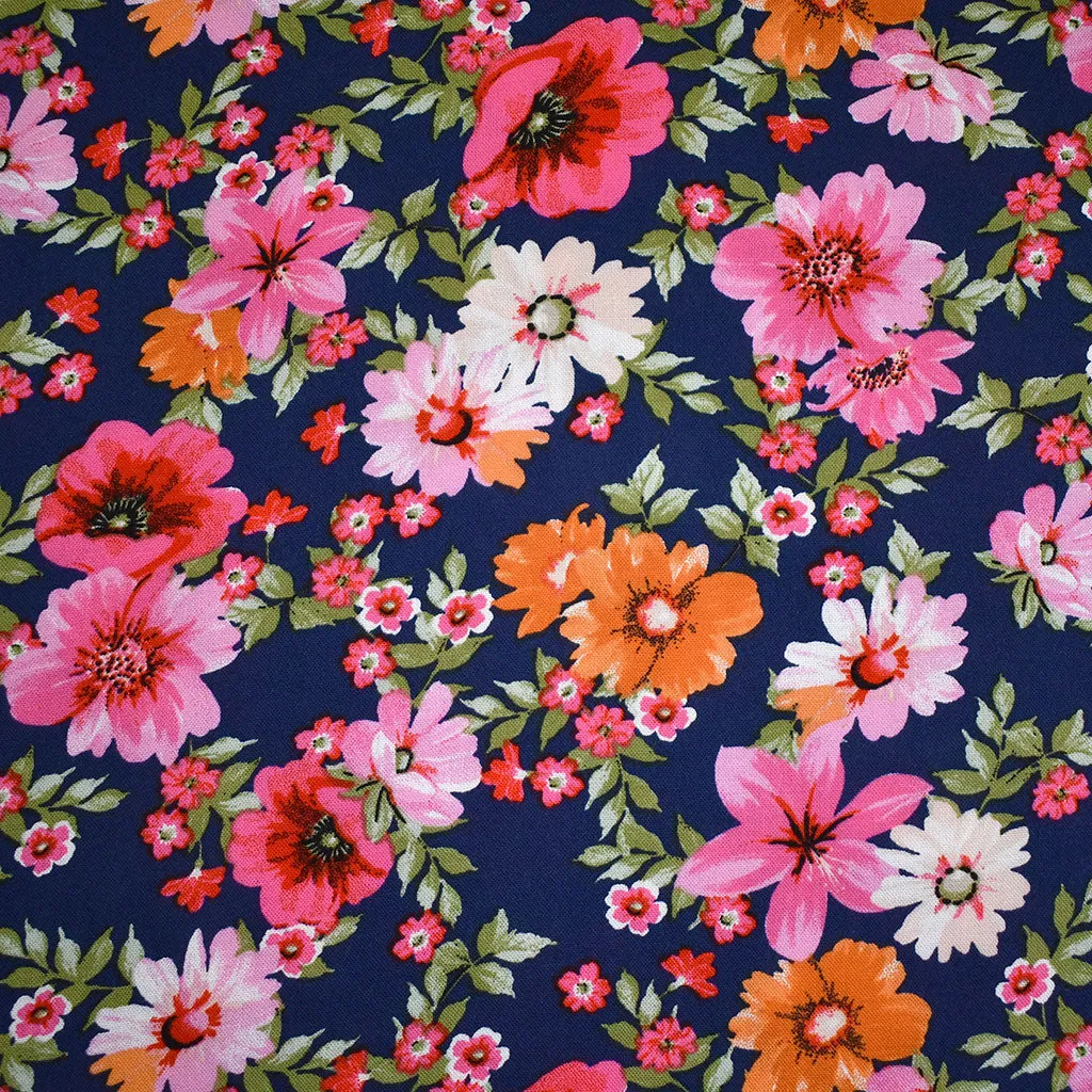 Abundant Garden Floral Rayon Challis Navy