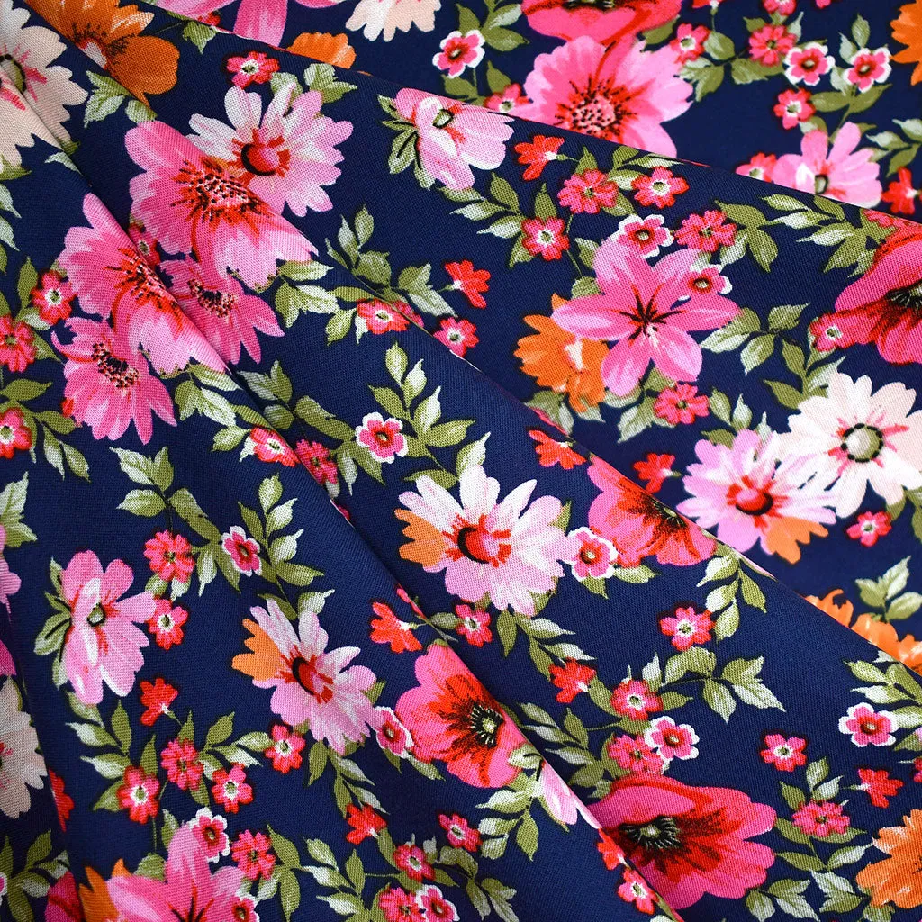 Abundant Garden Floral Rayon Challis Navy