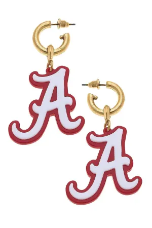 AL Crimson Tide Drop Hoop Earrings - Crimson