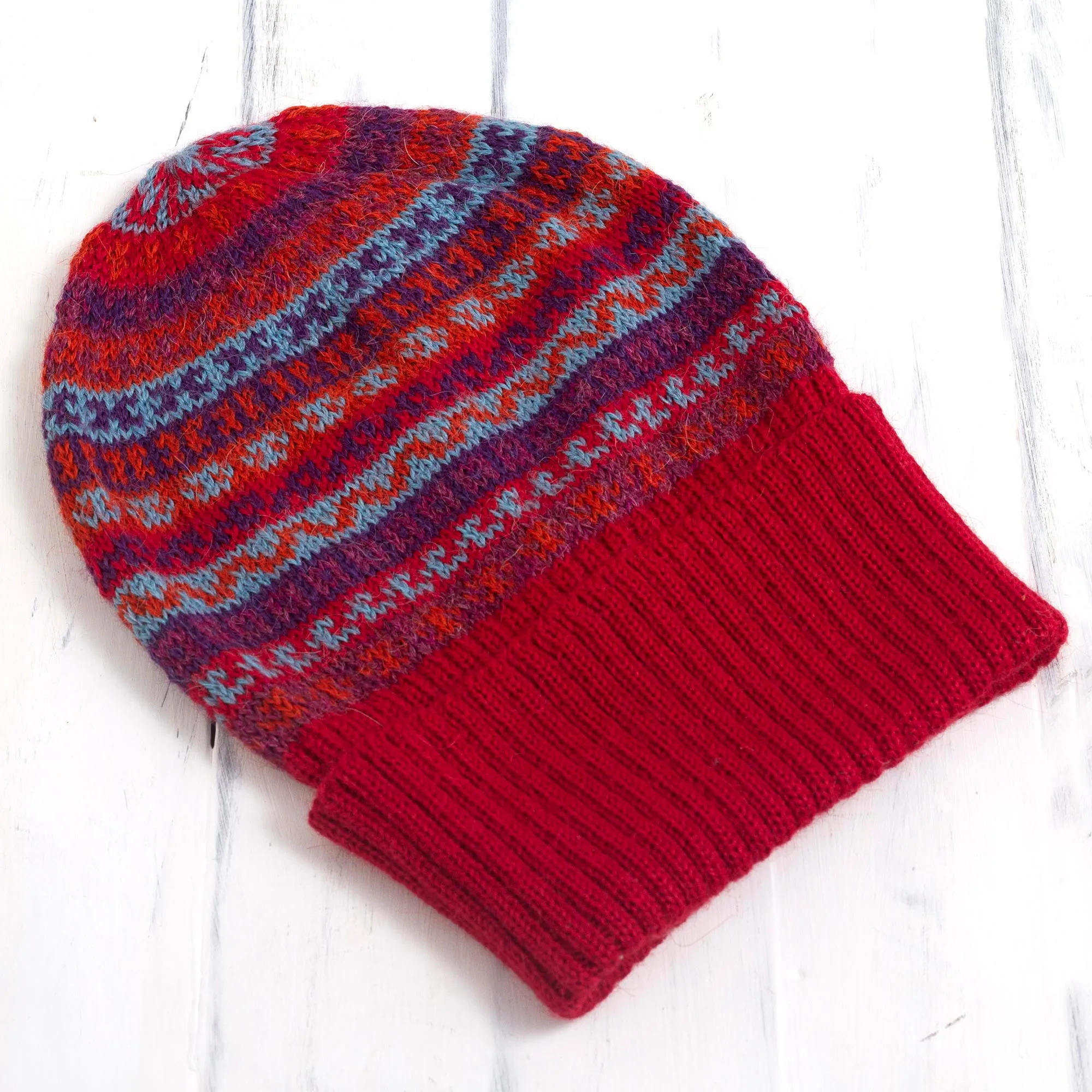 Andean Art Striped 100% Alpaca Knit Hat from Peru