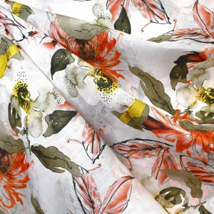 Artistic Watercolor Floral Digital Print Linen Shirting Rust