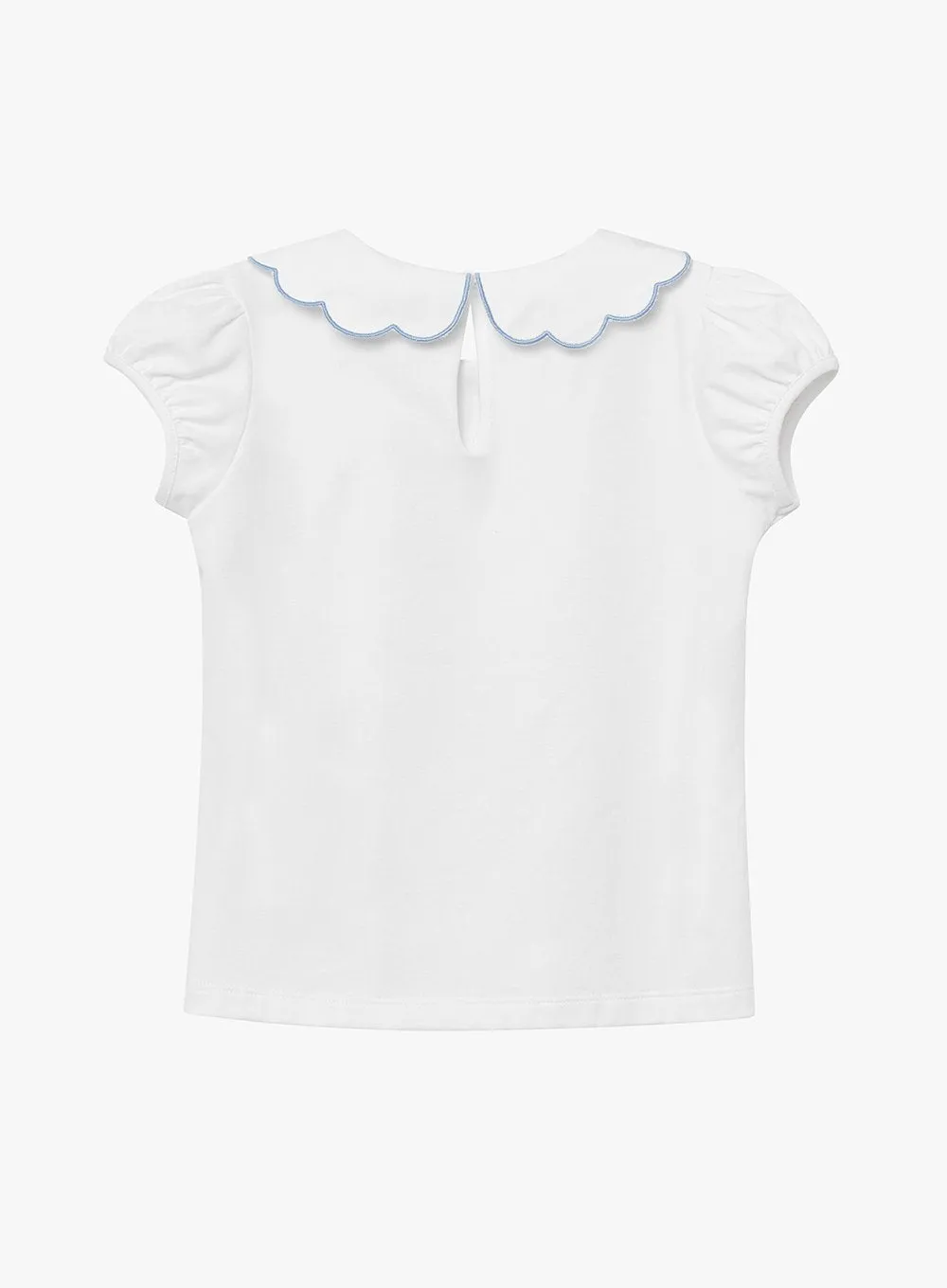 Ava Embroidered Petal Jersey Top in White/Blue