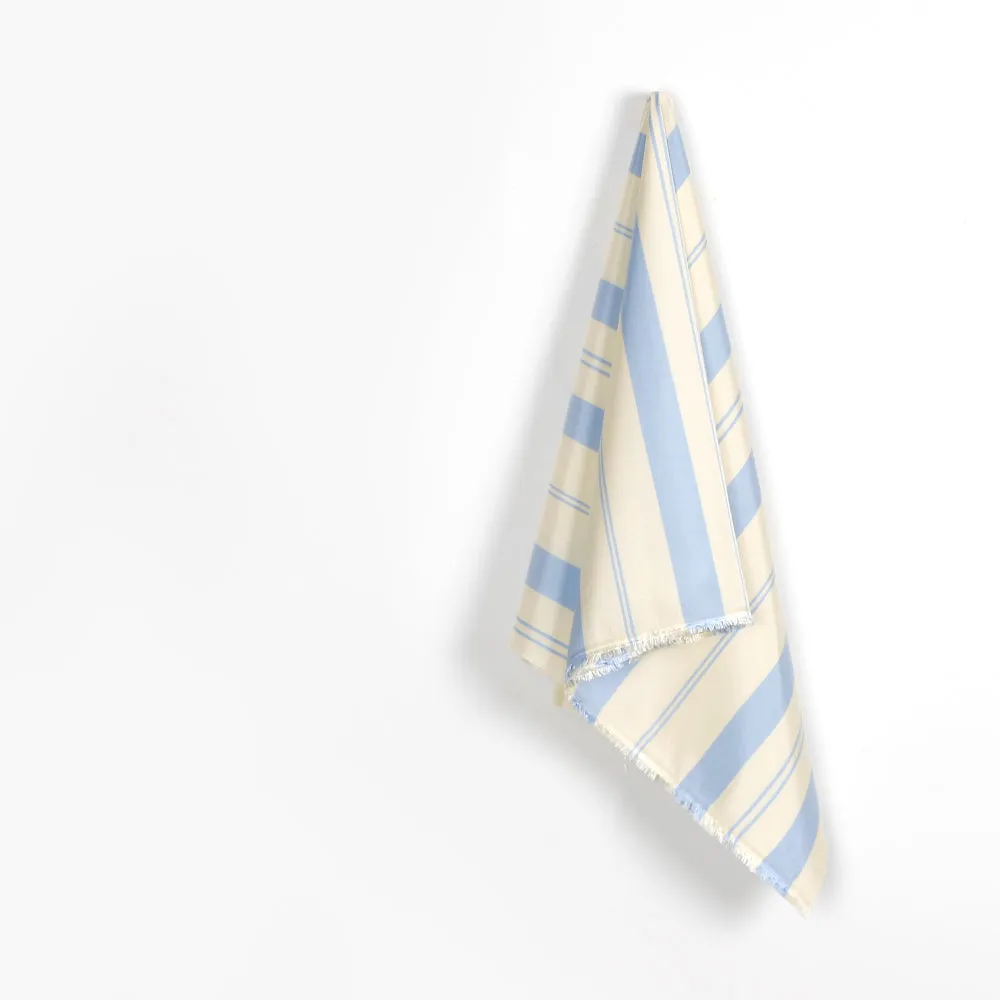 Awning Stripe Silk / Poly Shantung -  Blue / Cream