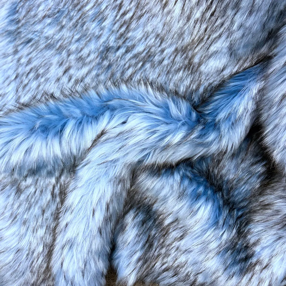 Baby Blue Black Husky Print Long Pile Shaggy Faux Fur Fabric