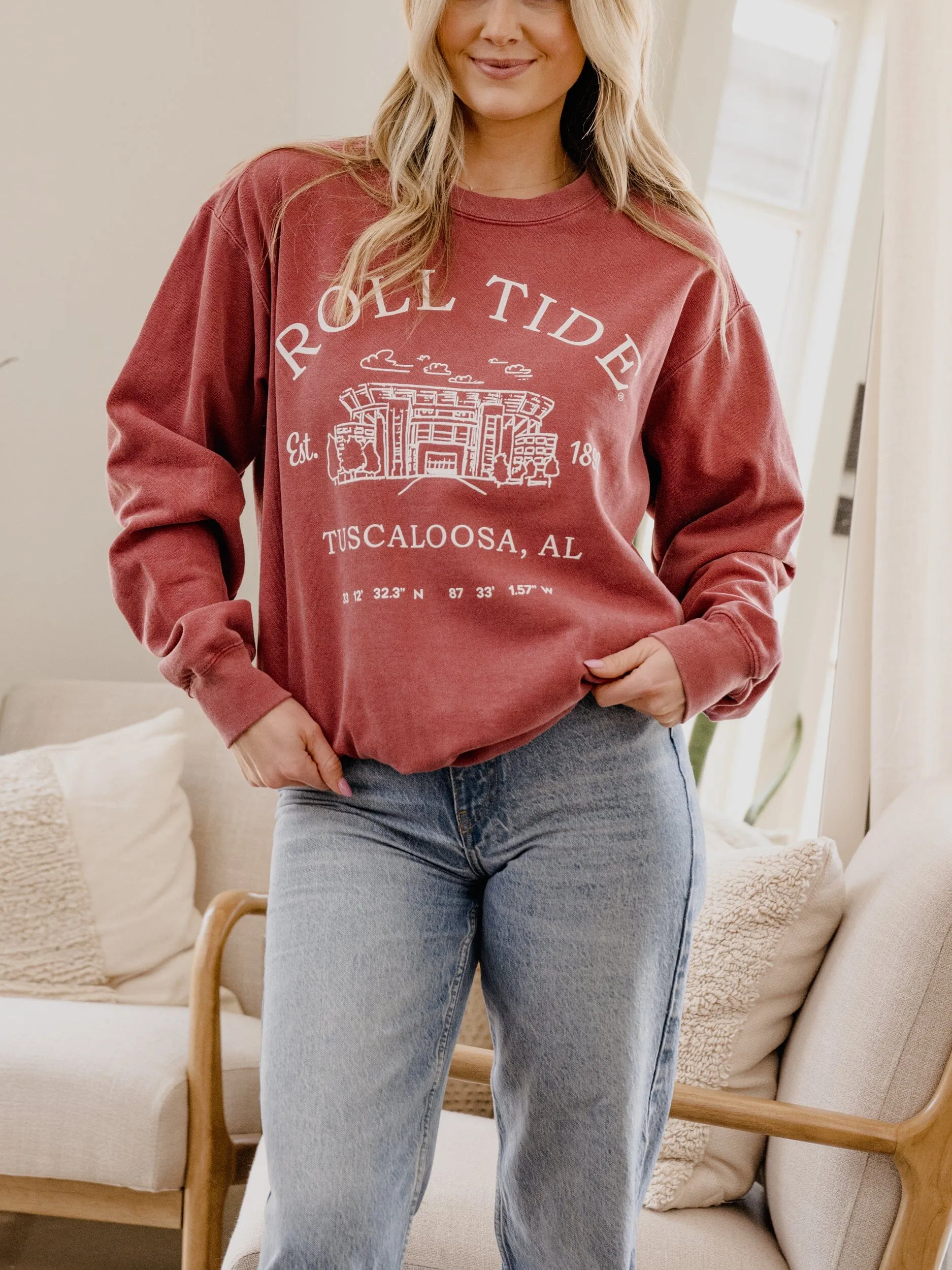 Bama Crimson Tide Stadium Coordinates Crimson Sweatshirt