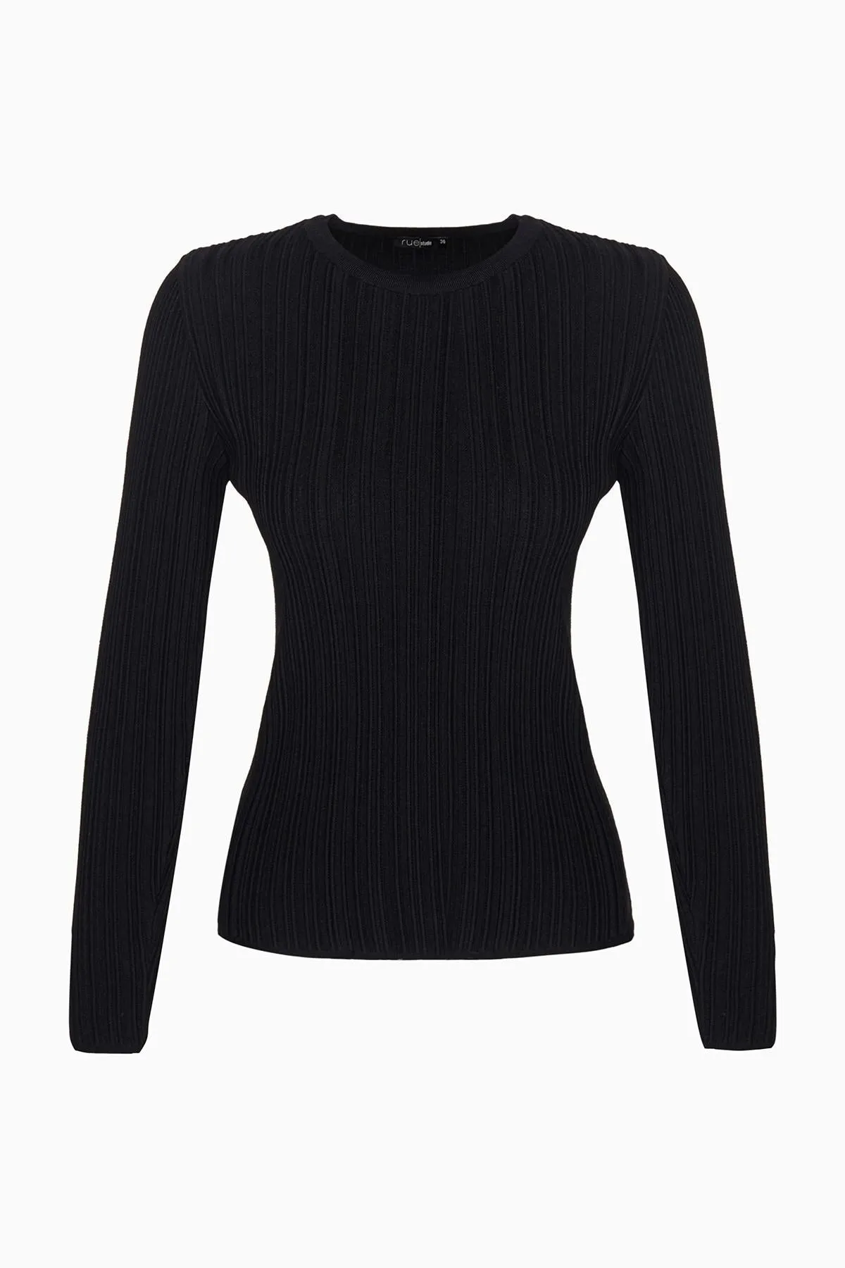 Basic Corded Black Knitwear Blouse