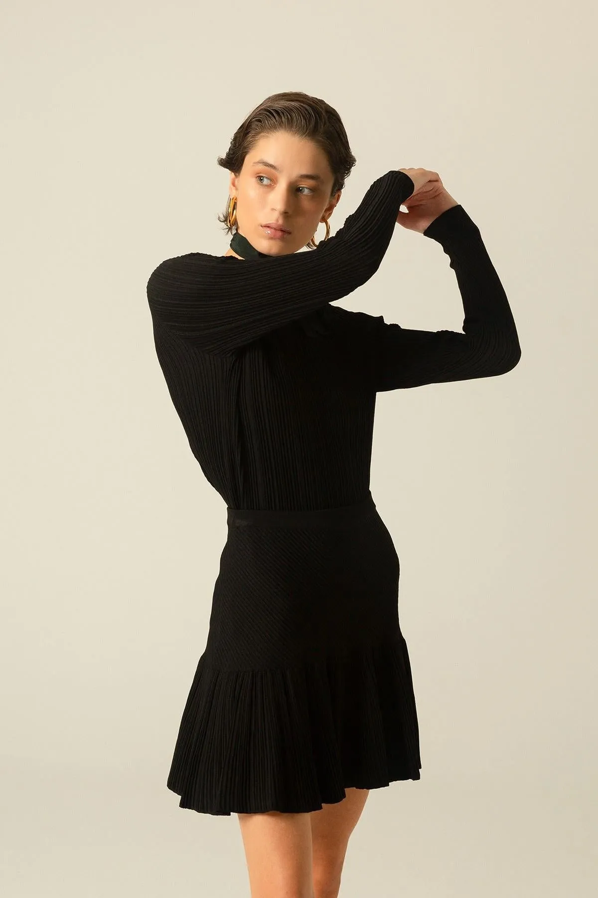 Basic Corded Black Knitwear Blouse