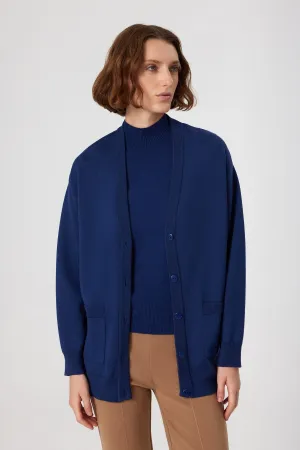 Basic Women's Cardigan with Navy Blue Buttons