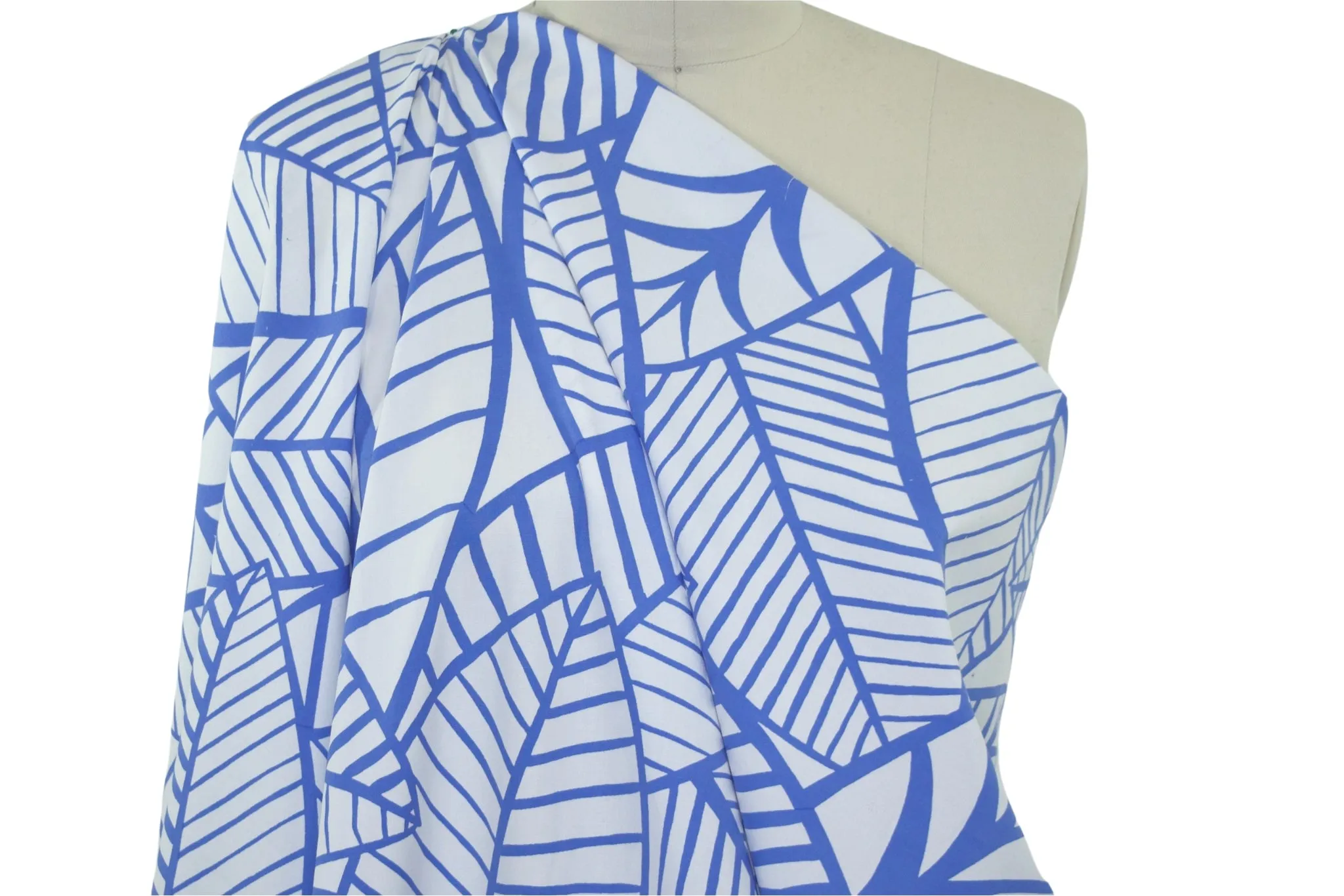 Big Leaves Stretch Cotton Sateen - Periwinkle/White