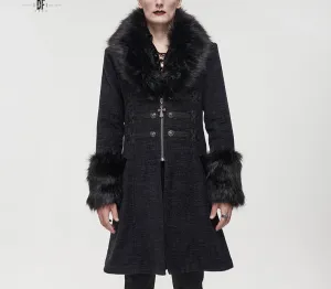 Black Fake Detachable Fur Coat