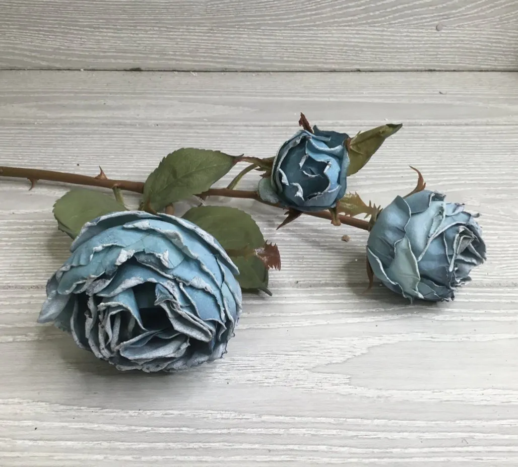 Blue dried look rose spray