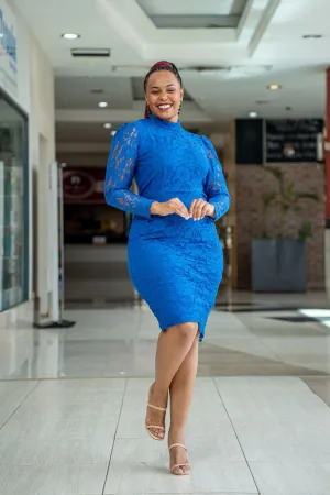 Blue long sleeved lace dress