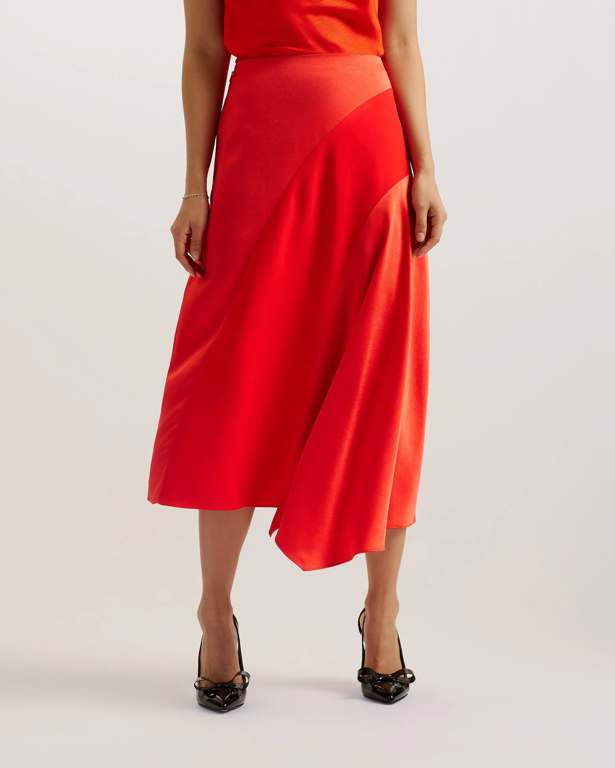 Bolsena Asymmetric Satin Midi Skirt Red