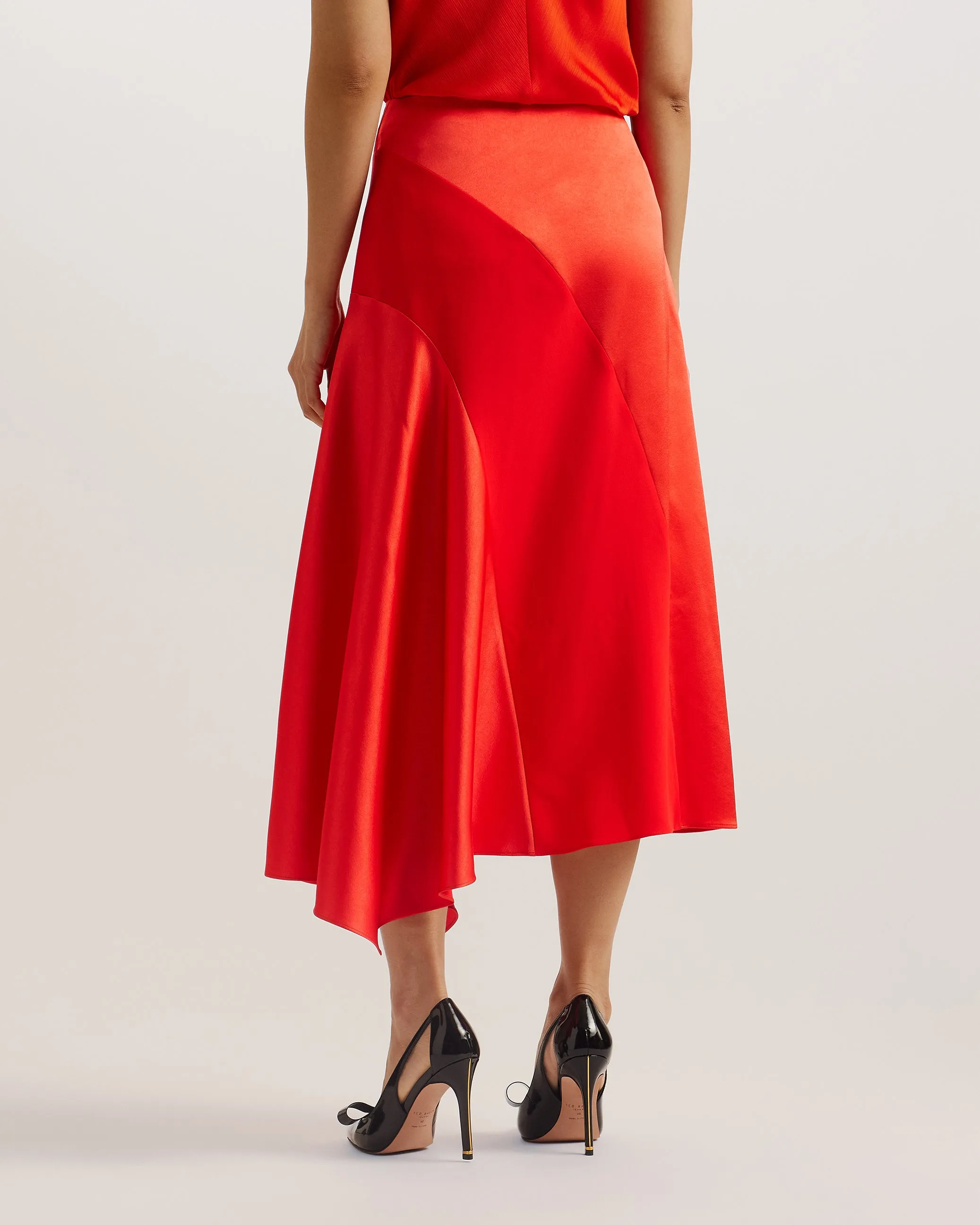 Bolsena Asymmetric Satin Midi Skirt Red