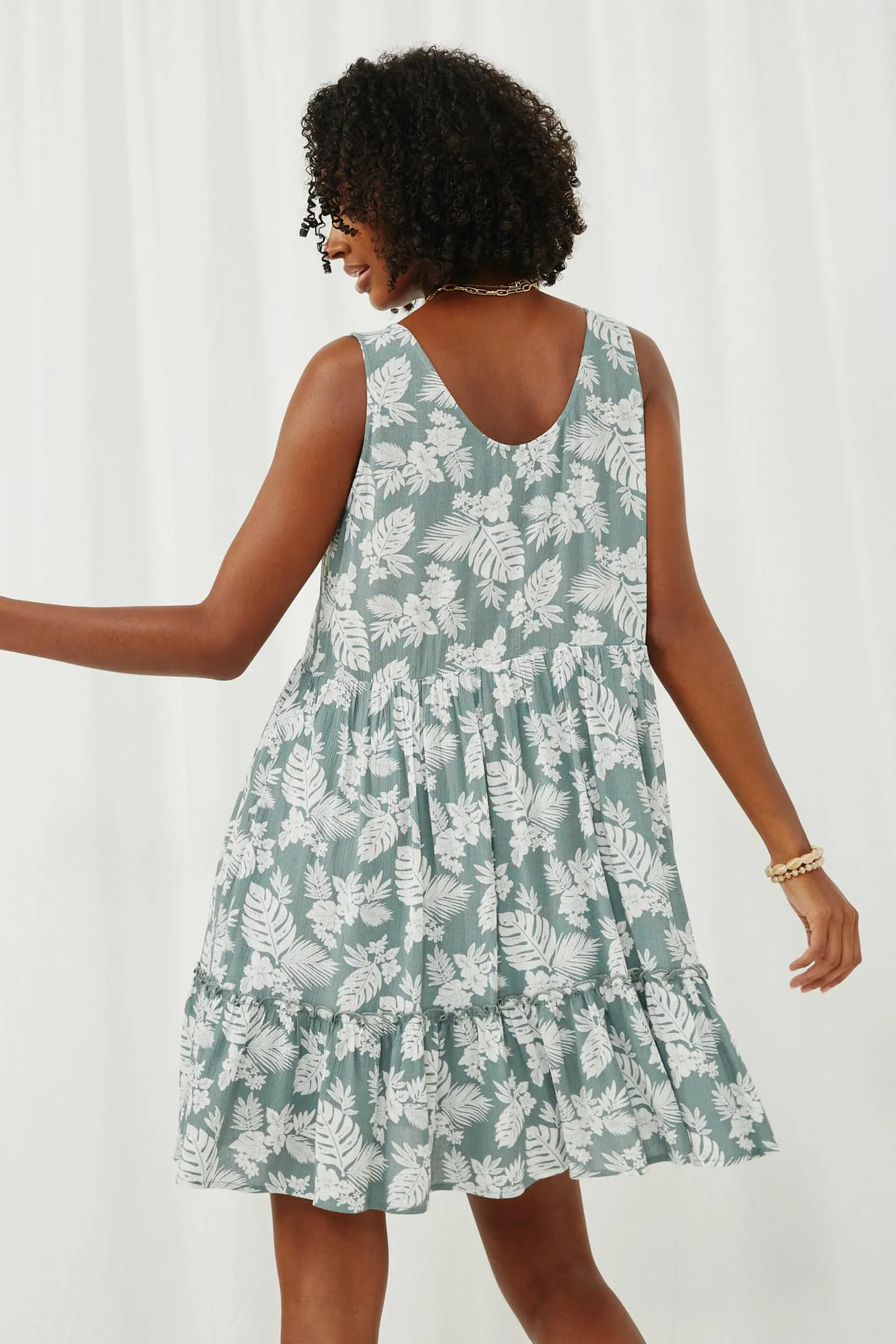 Botanical Print Buttoned Tiered Tank Dress