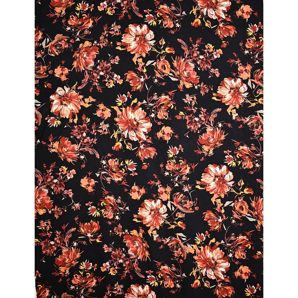 Brushstroke Autumn Floral Rayon Black SY