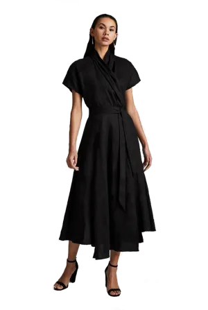 Butterfly Linen Wrap Dress | Black