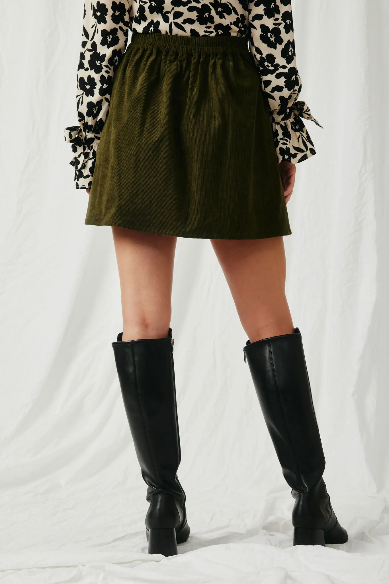 Button Front Suede Flare Skirt