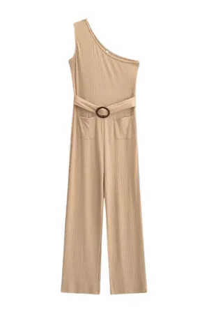 'Charlotte' One-Shoulder High Waist Jumpsuit (2 Colors)