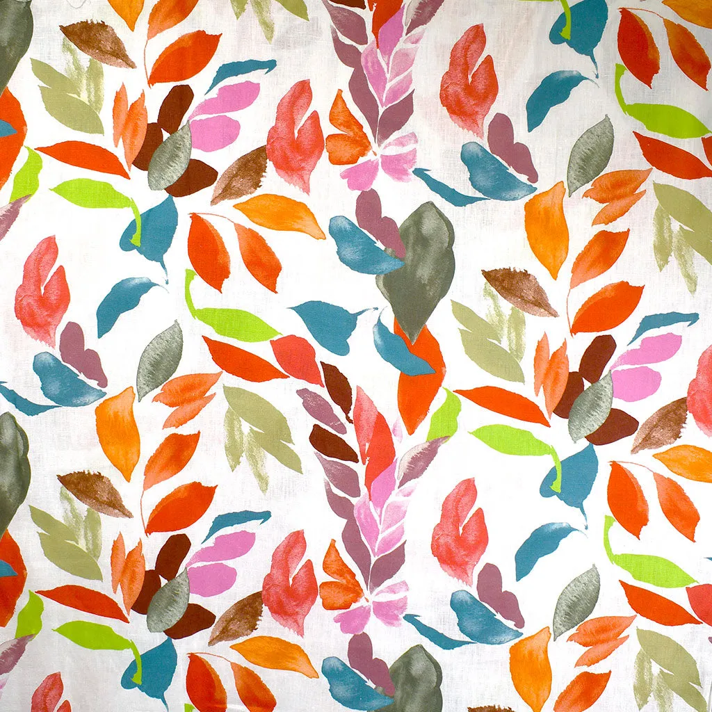 Colorful Painterly Leaves Linen Shirting White/Multi