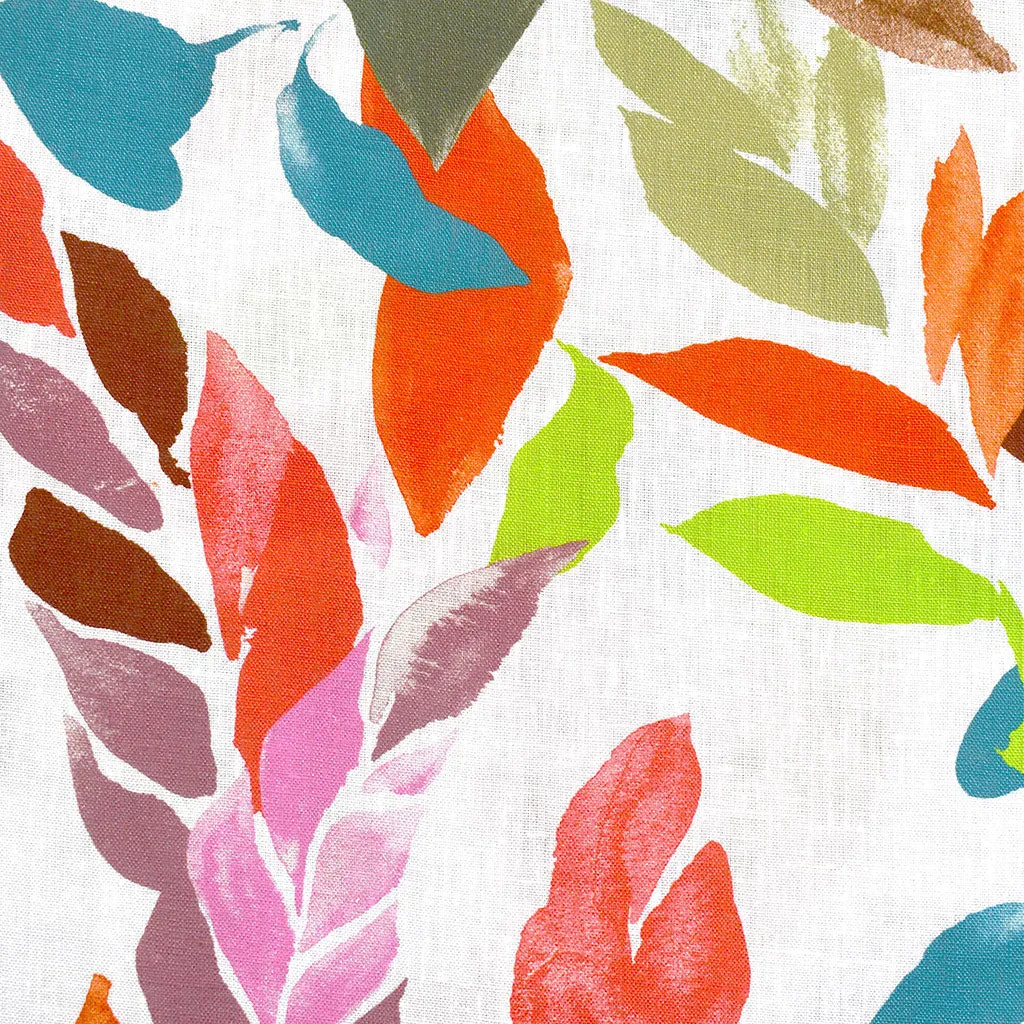 Colorful Painterly Leaves Linen Shirting White/Multi