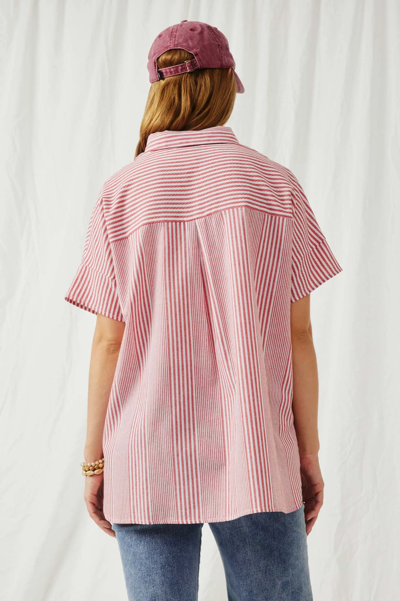 Contrast Stripe Pocket Oversized Short Sleeve Shirt