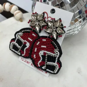 CRIMSON AND WHITE SEADBEED HELMET EARRINGS