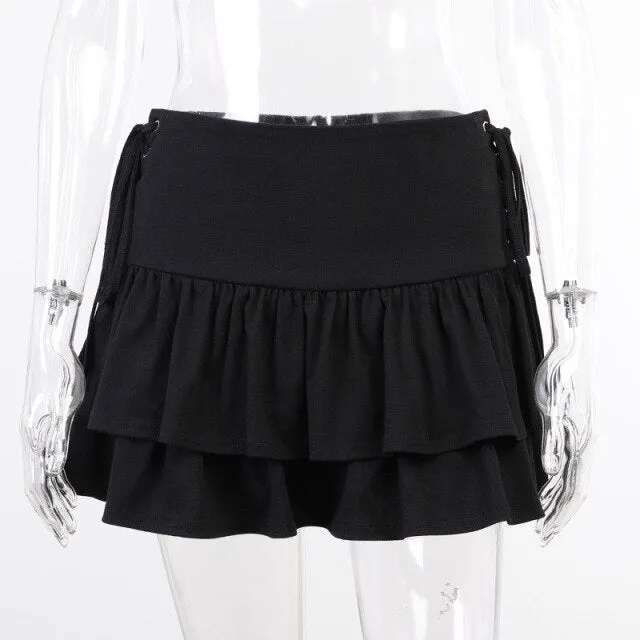 'Dark Energy' Black Alternative Lace up Skirt