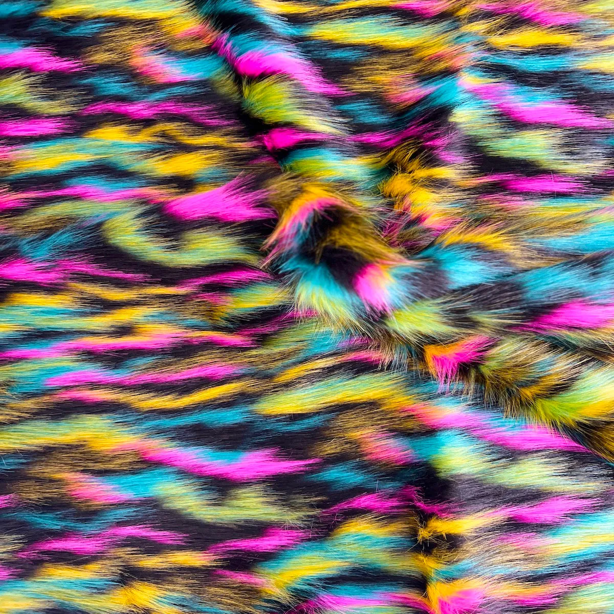 Dark Rainbow Multicolor Ysidro Long Pile Faux Fur Fabric