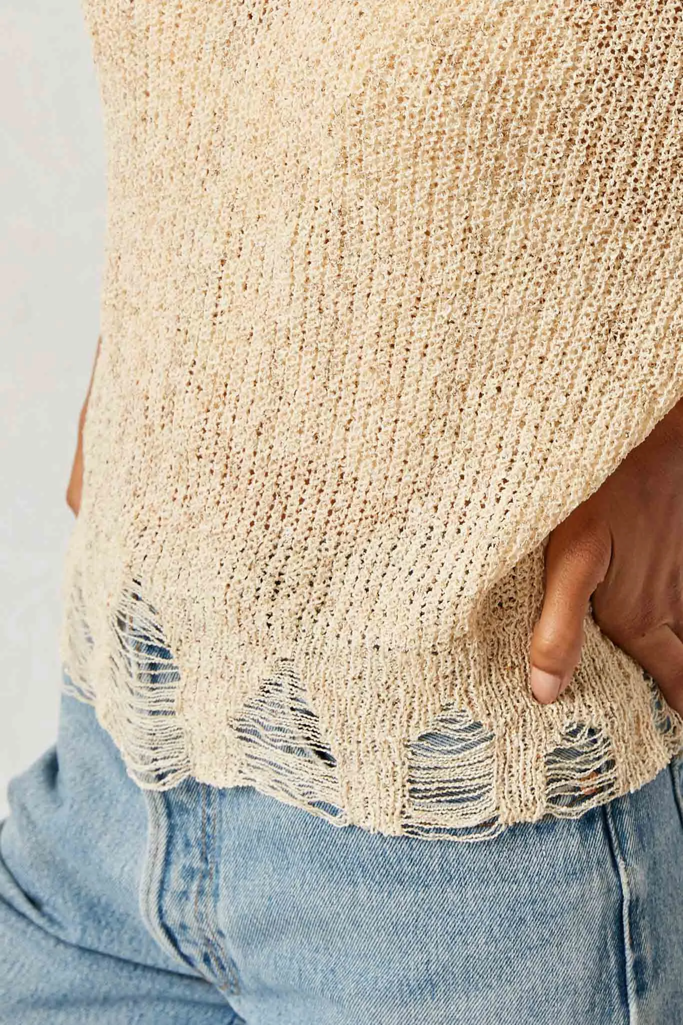 Distressed Rib Knit Sweater Top