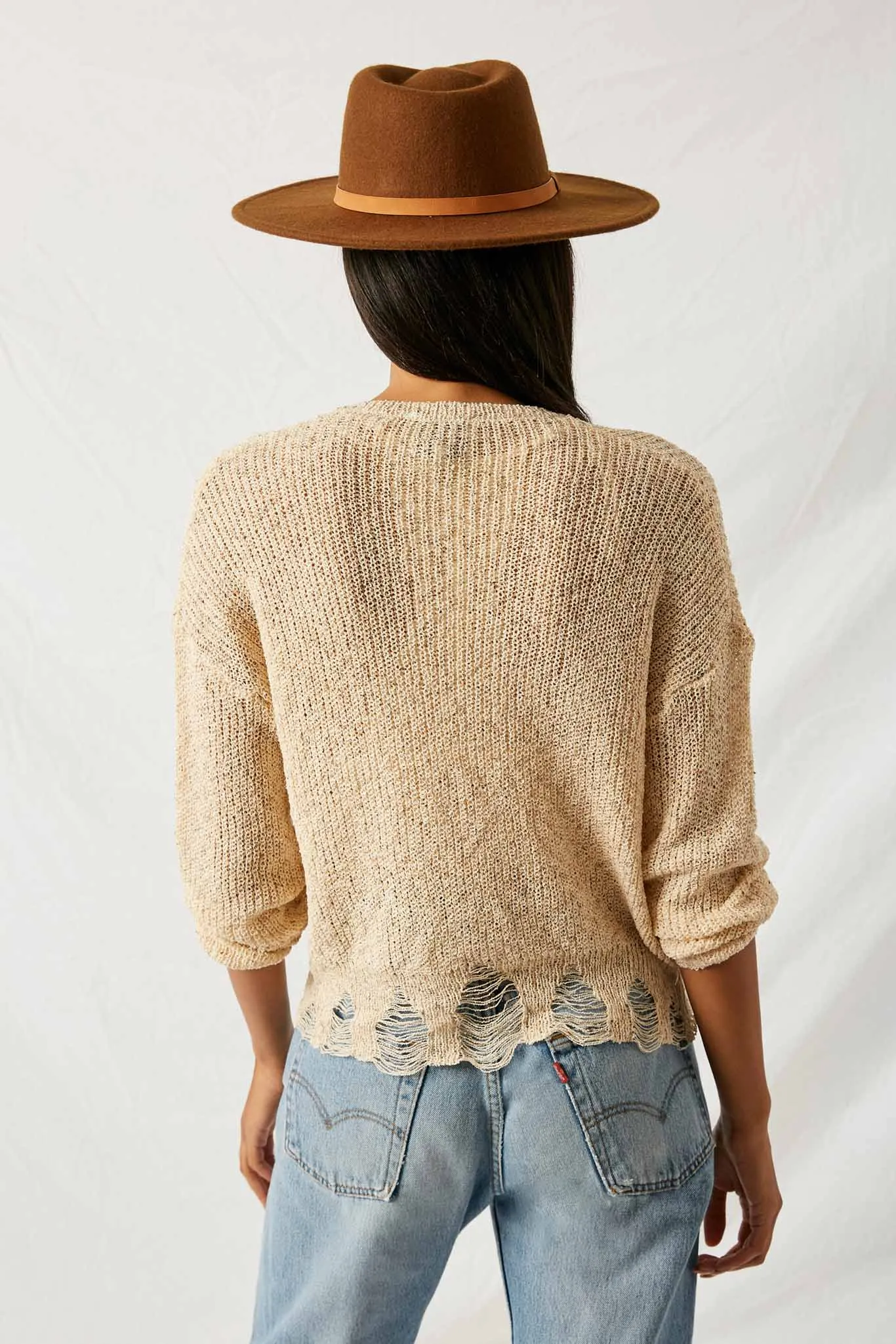 Distressed Rib Knit Sweater Top