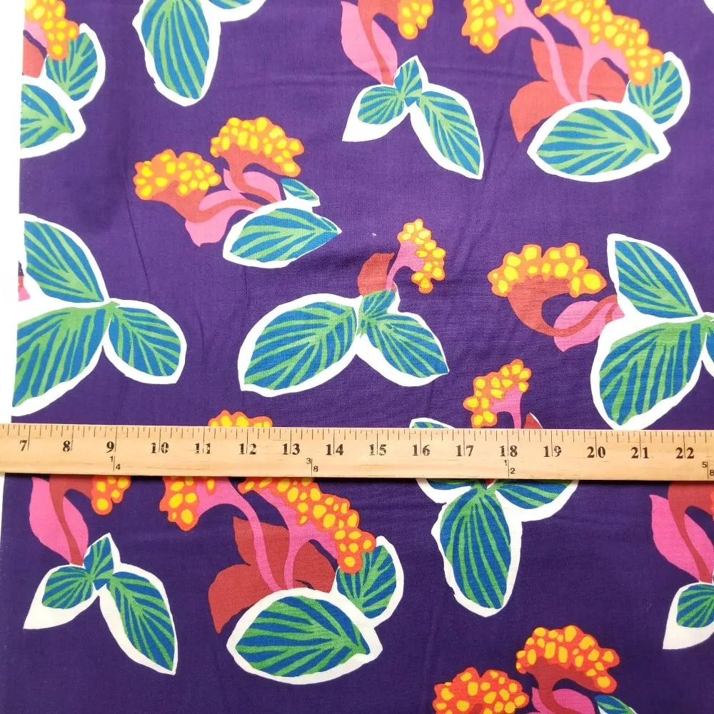 End of Bolt: 1-3/4th yards of Alexander Henry Tropical Flor Purple 100% Cotton Woven-Remnant