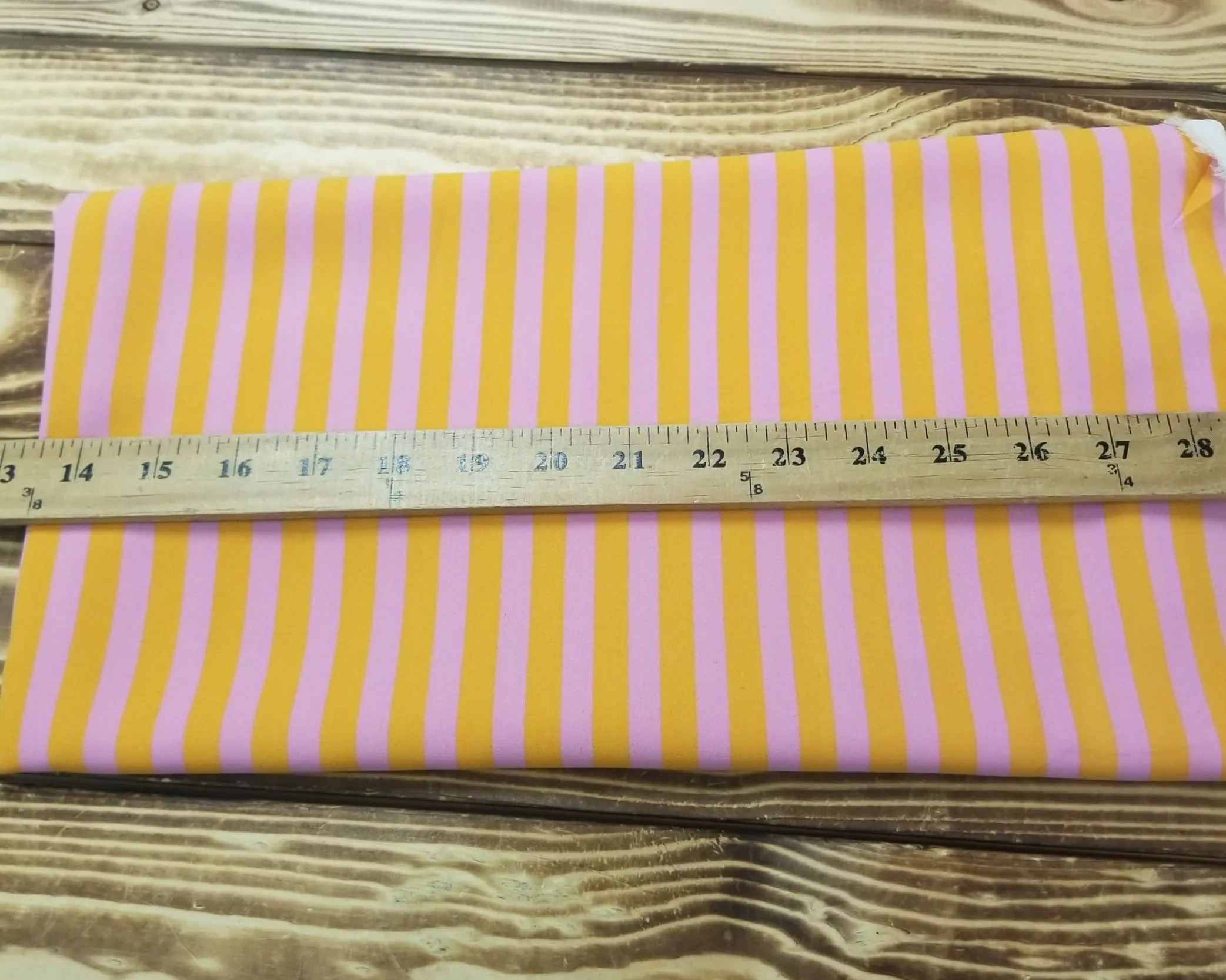 End of Bolt: 1 yard of Designer Deadstock Sherbert Orange and Pink Stripes Bubble Crepe Blousewear Woven- remnant