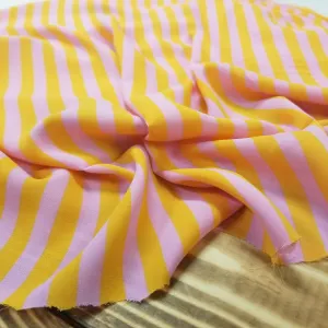 End of Bolt: 1 yard of Designer Deadstock Sherbert Orange and Pink Stripes Bubble Crepe Blousewear Woven- remnant