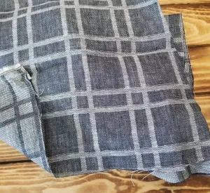 End of Bolt: 3 yards of Designer Deadstock Windowpane Plaid Denim Blue Indigo Linen Jacquard Reversible Woven-remnant