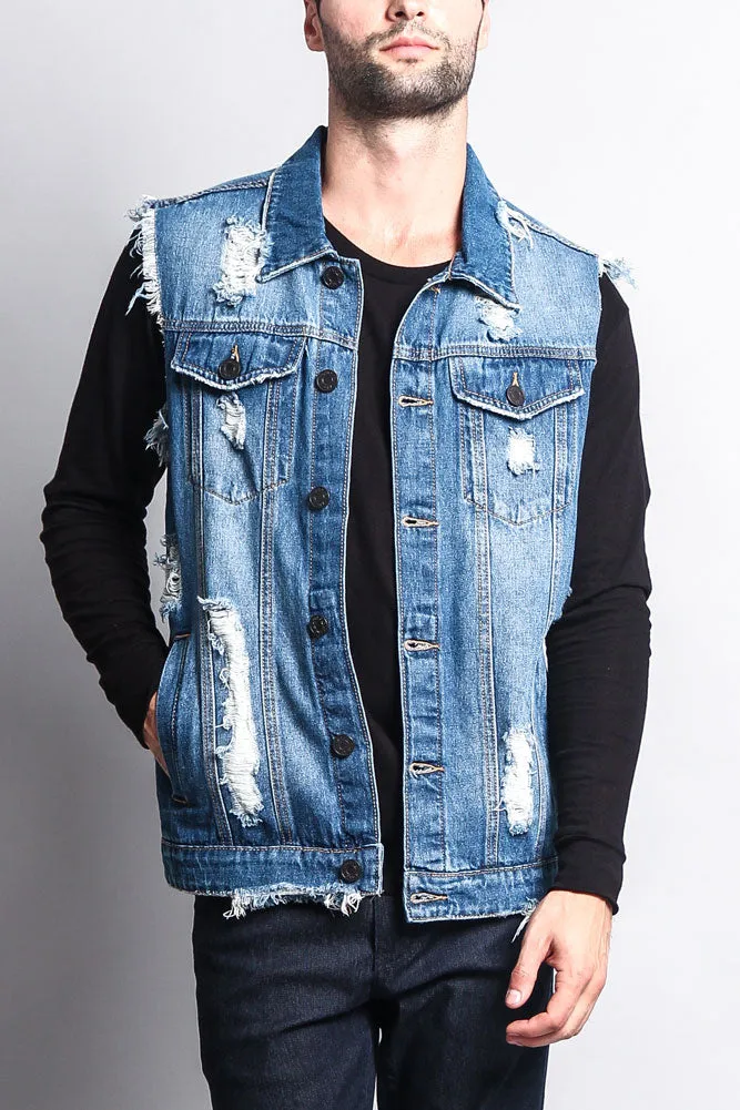 Essential Distressed Denim Vest