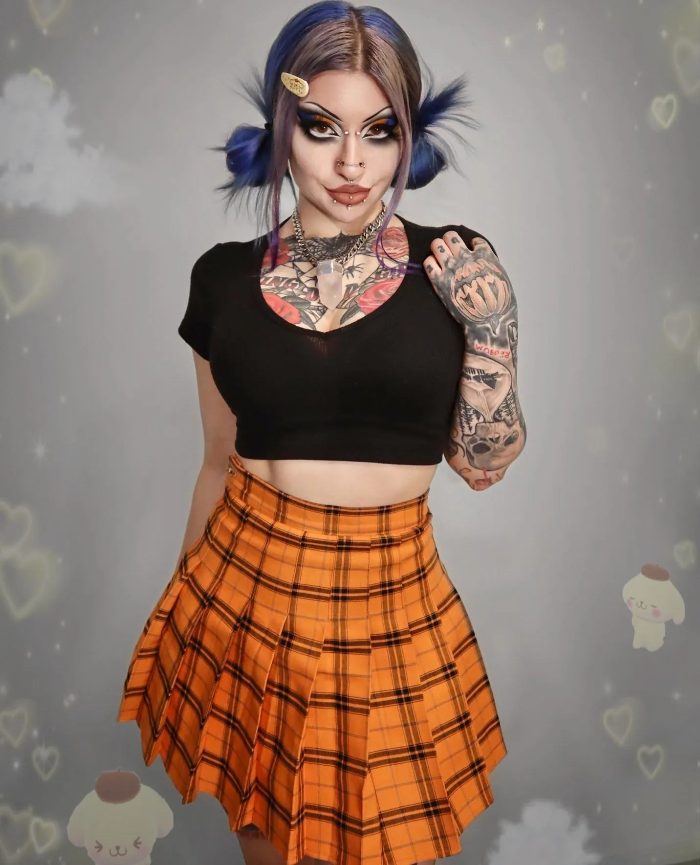 'Fall' Orange Pleated Grunge Plaid Mini Skirt