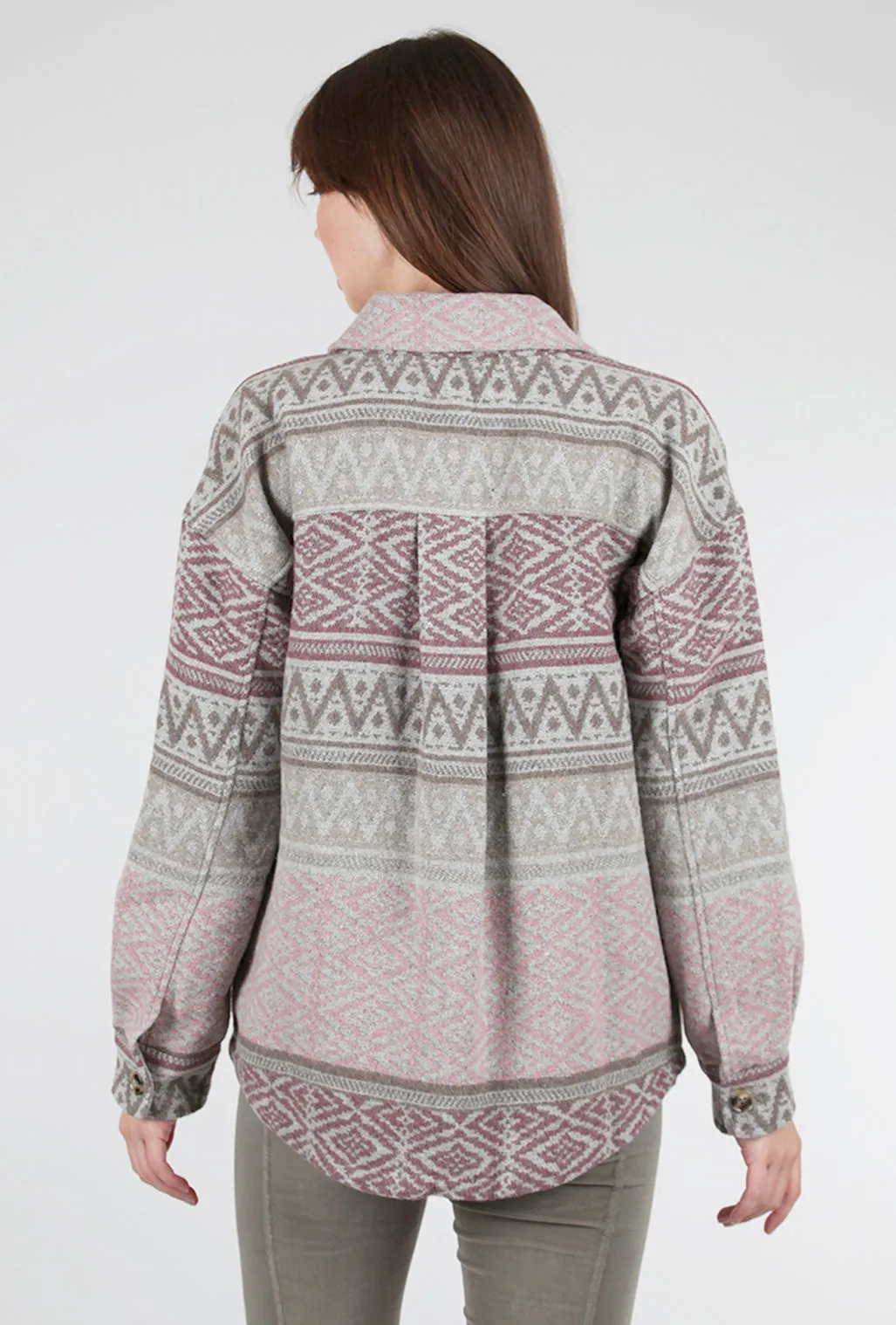 Fleece Fair Isle Jacket, Rose/Taupe