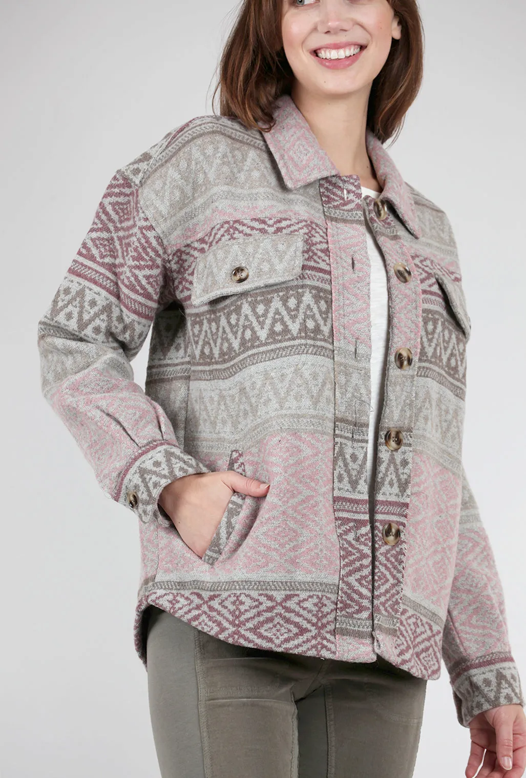 Fleece Fair Isle Jacket, Rose/Taupe