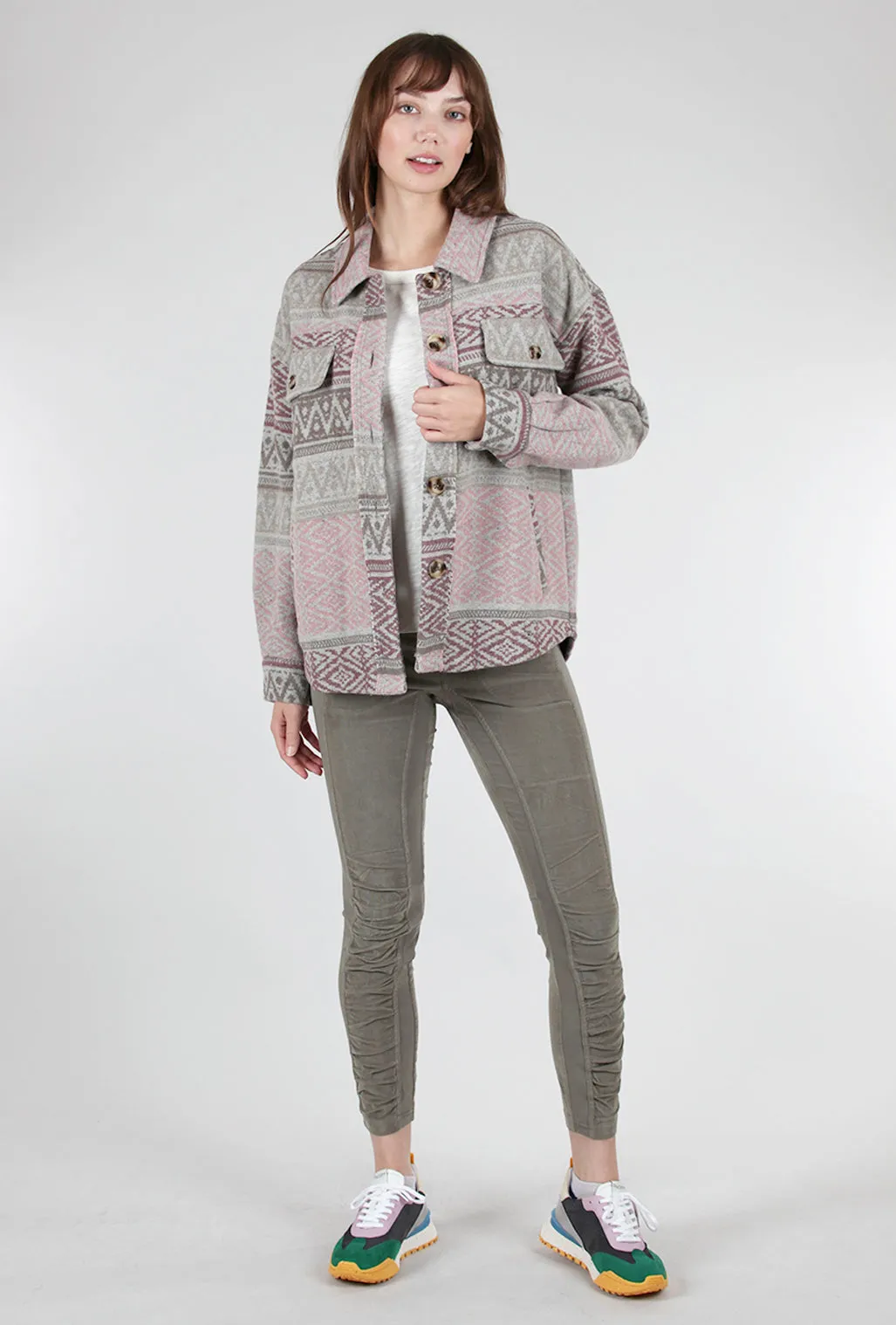 Fleece Fair Isle Jacket, Rose/Taupe